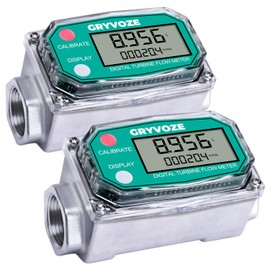 GRYVOZE 2 PCS 3/4 Inch Digital Turbine Flow Meter, 0.8-13.2 GPM Inline NPT Thread Flowmeter for Water, Diesel, Gas Oil, Gasoline, Kerosene, Methanol, and Other Liquids