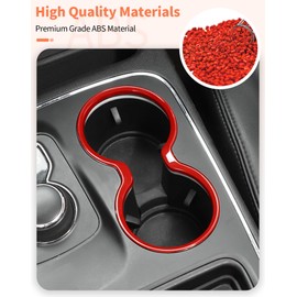 Summleaf for Dodge Durango 2011+ Gear Shift Cup Holder Cover Trim Bezel,Center Console Cup Holder Cover Trim Interior Accessories(Red)