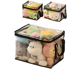 Pawleso Toy Storage Baskets, 29 L Toy Box, Storage Box for Children's Room, 38 cm Transparent Toy Box, Book Boxes, Foldable Toy Basket with Lid (Black, L, Pack of 3)