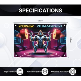 3x5 Feet Motivation Gorila Robot Polyester Flag "Power Reimagined Externstench Vatr" with Four Brass Grommets - Decor Gym Workout Banner for Room - GorillaFlag for Outdoor or Indoor Wall Decoration