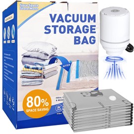 Tear-Proof Vacuum Storage Bags with Electric Pump, Reusable Space Saver Vacuum Storage Bags for Clothes, 8 Jumbo Vacuum Bags for Travel, Vacuum Bags for Luggage