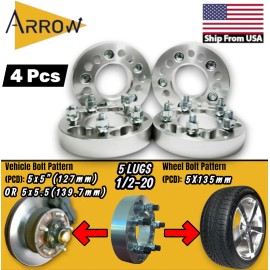 Arrow 4 WHEEL ADAPTER 5-lugs 1/2-20 Studs 1.5"Thick Fit: 5x127mm hub to 5x135mm wheel.