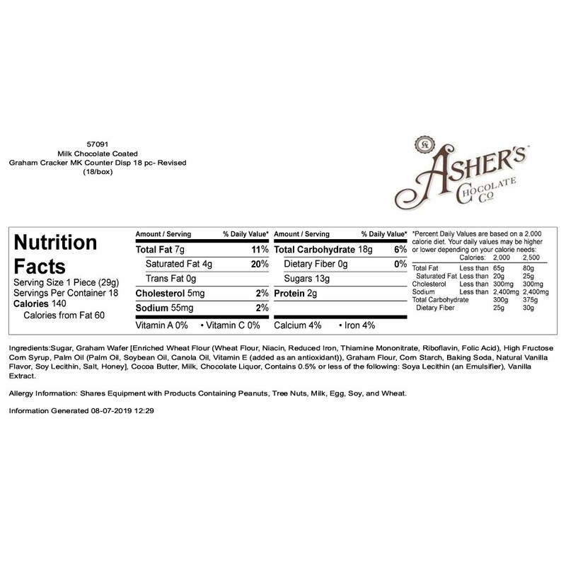 Asher's Chocolates, Gourmet Chocolate Covered Graham Crackers, Individually Wrapped Snack,