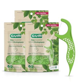 GUM Eco Clean Flosser Picks, promueve gomas más saludables, sabor a menta fresca, verde, 60 unidades (paquete de 3)
