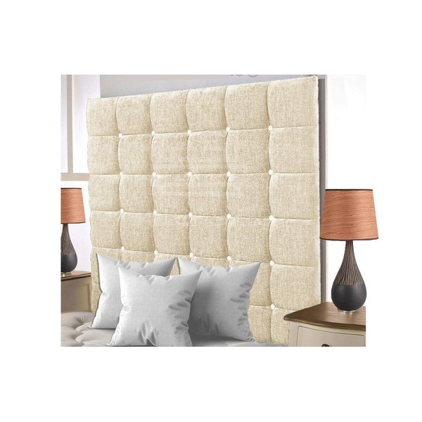 Gallop Sleep Cubed Chenille Headboard Super Padded with Diamante Buttons Bedroom Furniture (Cream, Small Double 4 FEET, Height 36 INCHES)