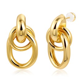 ALEXCRAFT 14K Chunky Gold Statement Earrings for Women Knot Dangle Drop Earrings for Women