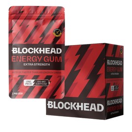 BLOCKHEAD Energy Gum Extra Strength (84 Pieces) | 100mg Fast-Release Caffeine | Pre Workout & Endurance | Calorie & Sugar Free | Informed Sport | Mint | Vegan (12 Pack)