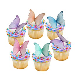 YOcity 48Pcs Edible Butterflies for Cake Decorating Wafer Paper Butterfly Cupcake Toppers Edible Cake Toppers for Wedding Birthday Party Cupcakes Decorations(Mix Color)