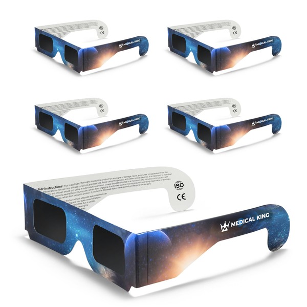Medical king Solar Eclipse Glasses (5 PACK) Approved 2024 CE and ISO Certified Safe Shades for Direct Sun Viewing