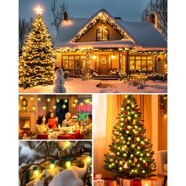 C9 Christmas String Lights, 30FT Warm White Led Xmas Light Outdoor, Waterproof Connectable Strawberry String Lights for Roofline Tree Party Decorations, Green Wire