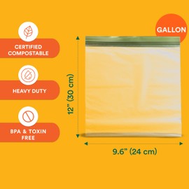 ECO SOUL 100% Compostable Gallon Bags [100 Counts][11.5"x10.6"] Resealable Bags, Freezer, Eco-friendly Zip, Leakproof, Biodegradable for Food