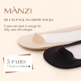 MANZI 5 Pairs Thin No Show Socks Invisible Low Cut Liner Non Slip Footies Socks for Women Black/Nude Medium