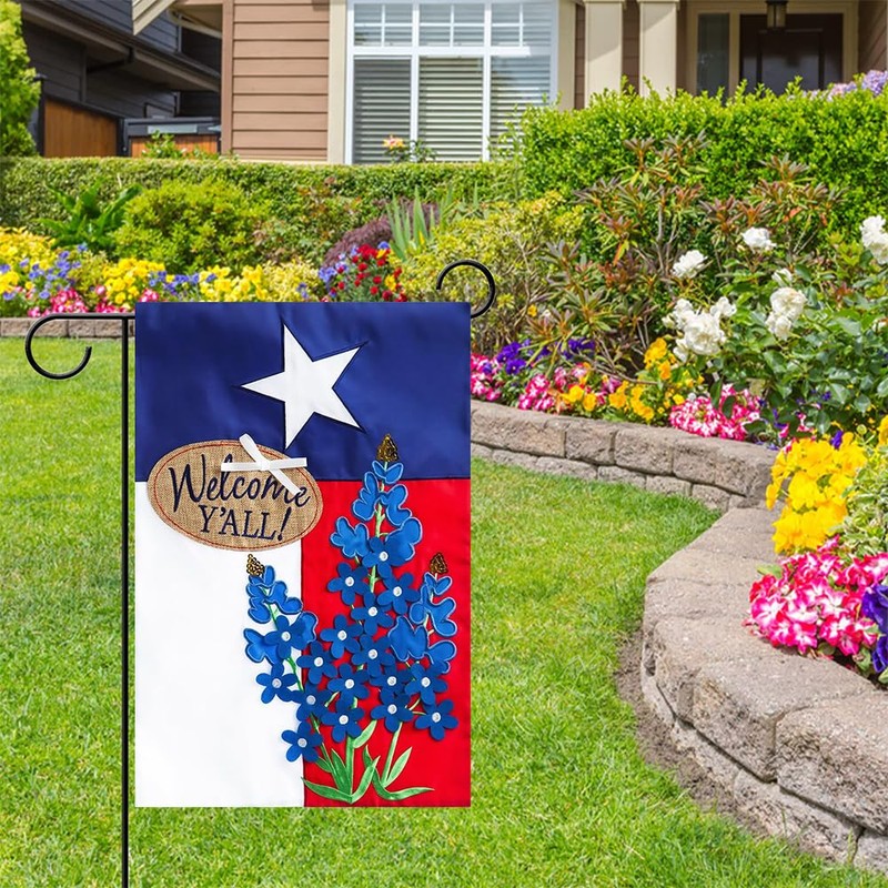 DMERBYL Evergreen Blue Bonnets Applique Garden Flag, 12.5 x 18