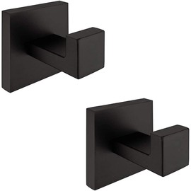 Flybath Towel Hook SUS 304 Stainless Steel Square Shower Coat Robe Clothes Hooks for Hanging Bathroom Kitchen Wall Mounted Matte Black - 2 Pack