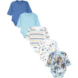 TupTam Baby Long-Sleeved Wrap Bodysuit Girls Bodysuit Boys Set of 5, Koala Safari Stripes Mint Green Orange Blue