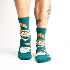 Sock It To Me, Women's A Lil' Bit Flaky Coffee and Croissant Fuzzy Gripper Socks, One Size