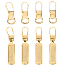8pcs Zipper Pull Replacement, Detachable Zipper Pull Practical Metal Zipper Pull Tabs Zipper Pull Cord Extender for Jackets Jeans Wallets (Golden)