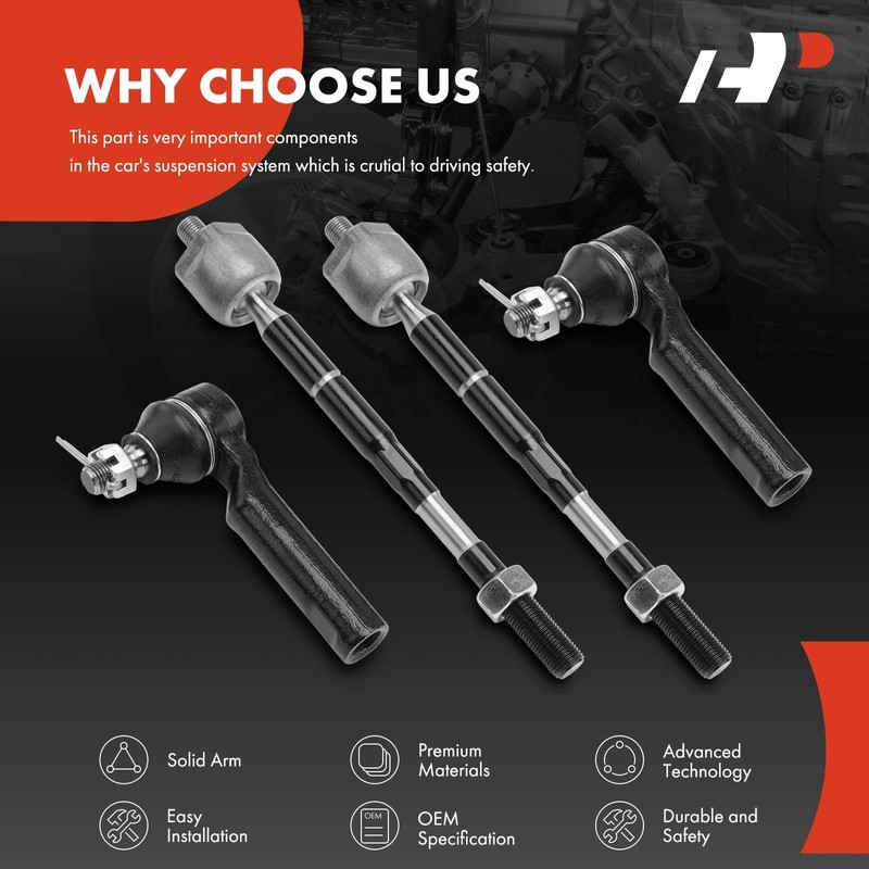 A-Premium Set of 4, Front Inner & Outer Tie Rod