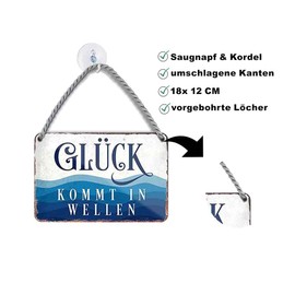 schilderkreis24 Metal Signs Collection 18 x 12 cm – North Sea, Baltic Sea & Sea: Decoration & Gift Ideas with Maritime Sayings (Glück kommt in Wellen)
