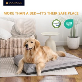 EGOHOME Orthopedic Dog Bed for Large Dogs,Waterproof Dog Crate Bed with Pillow,Egg Crate Charcoal Foam Pet Beds Mat with Removable Cover & Anti-Slip Bottom-Grey,35x22x5 Inches
