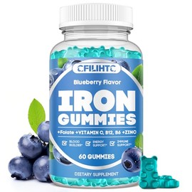 CFILIHTC Gomitas de hierro para mujeres y hombres suplemento de hierro con vitaminas B6, B12, C, zinc y folato para adultos y niños. Ayuda a combatir 