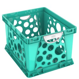 Storex Premium File Crate with Molded Handles – Letter and Legal Document and Folder Storage, Teal, 1-Pack (61694C03C)