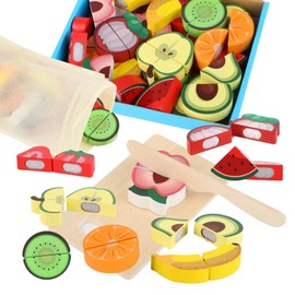 Children's Kitchen Accessories Wood, Play Kitchen Accessories for Children, Wooden Toy Kitchen with Cuttable Fruit, Accessories Play Kitchen, Toy Kitchen Accessories for Girls and Boys from 2 3 Years