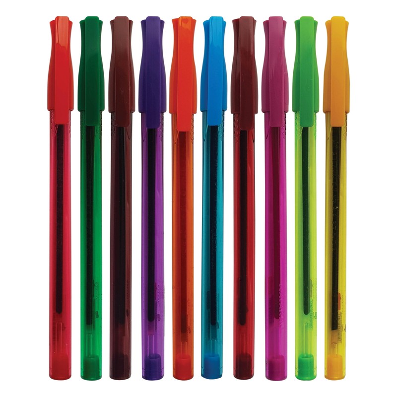 TRIJOI Ballpoint Pens, MULTICOLOUR, Fine Point (0.7mm), Pack of 10,