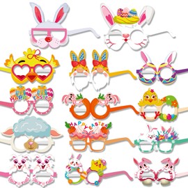 HOWAF 28Pcs Easter Glasses for Easter Party Decoration, Happy Easter Bunny Glasses Sheep Chick Gnome Easter Egg Eyeglasses Frame Photo Props Fancy Dress Costume Decoration for Kids Adults