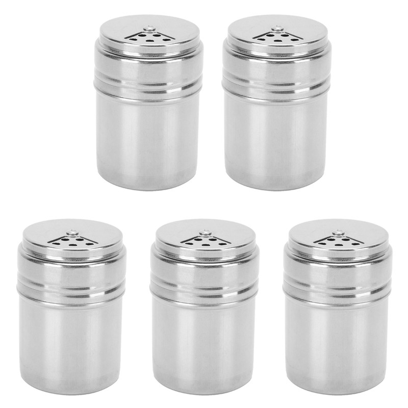 5PCS Seasoning Bottle Stainless Steel Spice Shaker with Rotating Cover