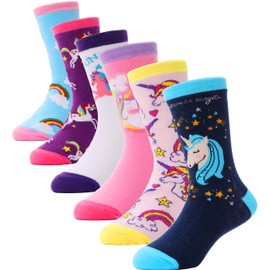 ANTSANG Girls Socks for Kids Toddler Boys Odd Fashion Funny Cute Funky Cartoon Socks Unicorn Gift Stocking Fillers 6 Pack (Unicorn-I, 3-5 Years Old)