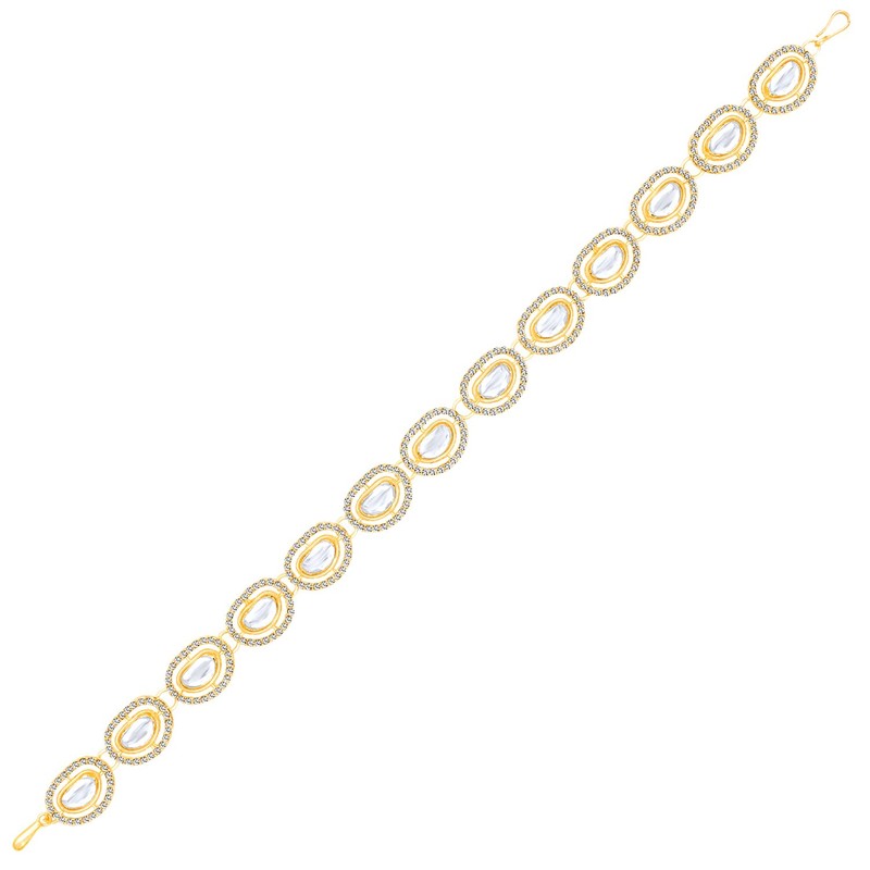 Aheli Gold Plated White CZ and Synthetic Stone Studded Mathapatti