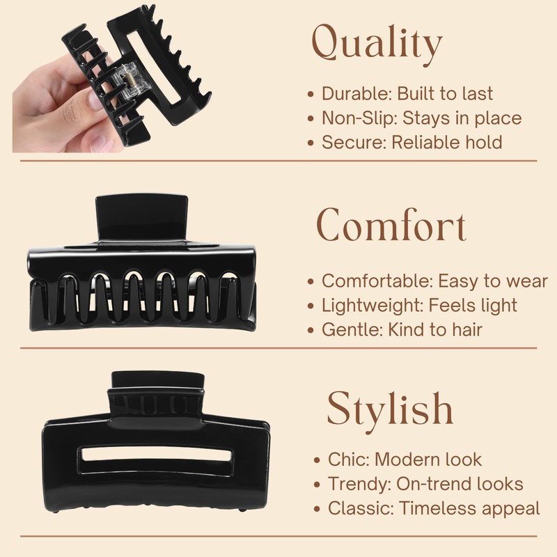 4 Pack 3 Inch Hair Claw Clips for Women, Medium