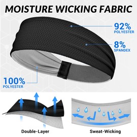 Sukeen Sports Headbands for Men 4 Pack, Moisture Wicking Sweat Bands Headbands Non-Slip, Breathable Elastic Sweatband, Running Headband for Yoga Tennis Fitness Workout, Black/Dark Gray/Gray