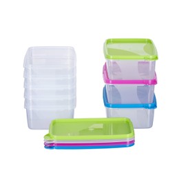 MiraHome Freezer Containers 8 x 1 L Rectangular Colourful - Storage Jars with Lid Airtight - Transparent Food Storage Containers with Lid - Kitchen Storage Box for Mealprep & Organisation - Austrian