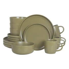 KASABLANCA Vajilla De Ceramica Verde 16 Piezas Moderna 4 Personas Kb-81