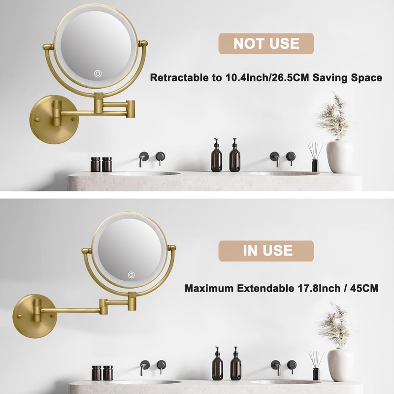 Wall Mounted Makeup Mirror with Light and Magnification, 7W Higher
