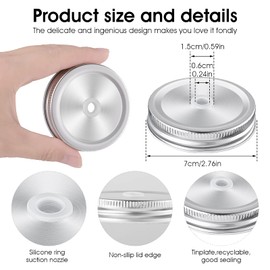 ASTER 6Pack Canning Lids,Mason Jar Canning Lids with 70mm Silver Metal Straw Hole Mason Jar Lids for Canning