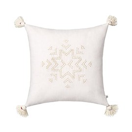 Target Brands Hearth & Hand Magnolia Snowflake Cream Christmas Throw Pillow Tassels, 18 inx18 in