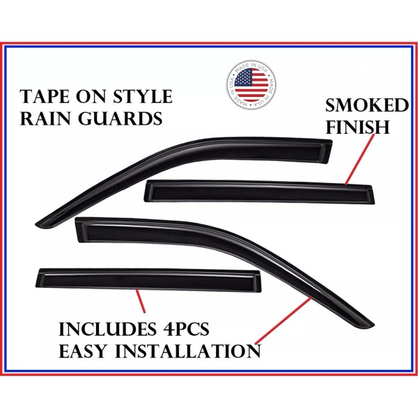 707MOTORING Rain Guards Tape-On SMOKED Window Visors FOR LINCOLN LS