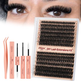 Higu clace Lash Clusters Kit 60D+80D, Cluster eyelash extensions Mix 10-18mm Lash Clusters Kit with Lash Bond and Seal and Lash Applicator, DIY Lash Extension Kit (60D+80D 10-18mm)