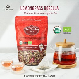 Suwirun Organic Lemongrass & Roselle Tea 25 Bags – Product of Thailand – Tangy Hibiscus & Citrus Herbal Blend, Caffeine-Free, No Calories, Naturally Sweet & Refreshing