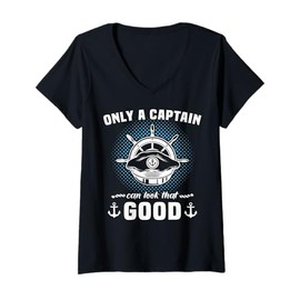 Womens Captain Sailing Boat Captain Motor Boat Captain V-Neck T-Shirt