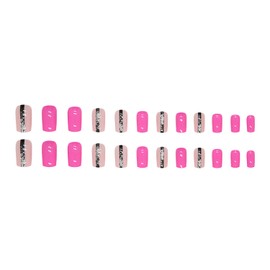 Press on Nails Short Square SWEKKE Fake Nails Rose Pink Full Cover False Nails with Designs Glitter Glossy Glue on Nails Stick on Nails Acrylic Nails Artificial Nails for Women Girls 24Pcs