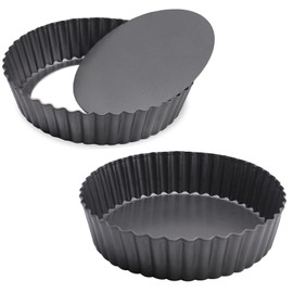 2 Pack Nonstick Tart Pan, Carbon Steel Deep-Dish Quiche Pan Pie Pan with Removable Loose Bottom, 24cm