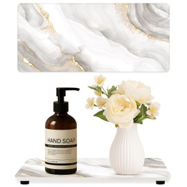 2PCS Water Absorbing Stone Drying Trays for Bathroom Sink Kitchen Counter Stone Soap Dispenser Tray Diatomite Kitchen Sink Quick Dry Mat Instant Drying Trays for Bathroom White Gold Marble Accessories
