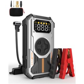 EIGOTRAV [5 In 1]  6000A 12000mA Car Battery Jump Starter with Air Compressor, car Jumper Portable 6000A (For ALL Gas, 12L Diesel), LCD Display LED Flashlight Operating Temperature -20℃ to 70℃ (PD-270, 6000A)