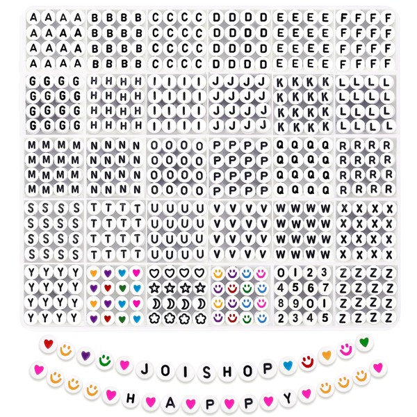 JOISHOP 1500pcs Letter Alphabet Beads for Bracelet Making Kit, A-Z 7mm Acrylic Round White Letter Beads Colorful Heart Beads for Jewelry Making Bracelets Necklaces Key Chains DIY Crafts
