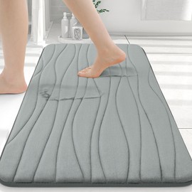Buganda Memory Foam Bathroom Rug Mat 24x16, Extra Soft and Absorbent Bath Mats, Non-Slip and Machine Washable Bath Rugs for Bathroom Floor,Tub and Shower, Grey