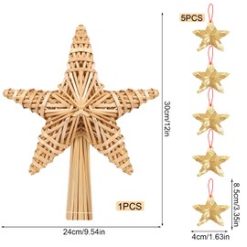 Straw Christmas Tree Topper, 30 cm Straw Stars, Christmas Tree Decoration with 5 Mini Straw Stars, Christmas Tree Topper, Natural Straw Star Topper for the Christmas Tree, Christmas Tree Decoration